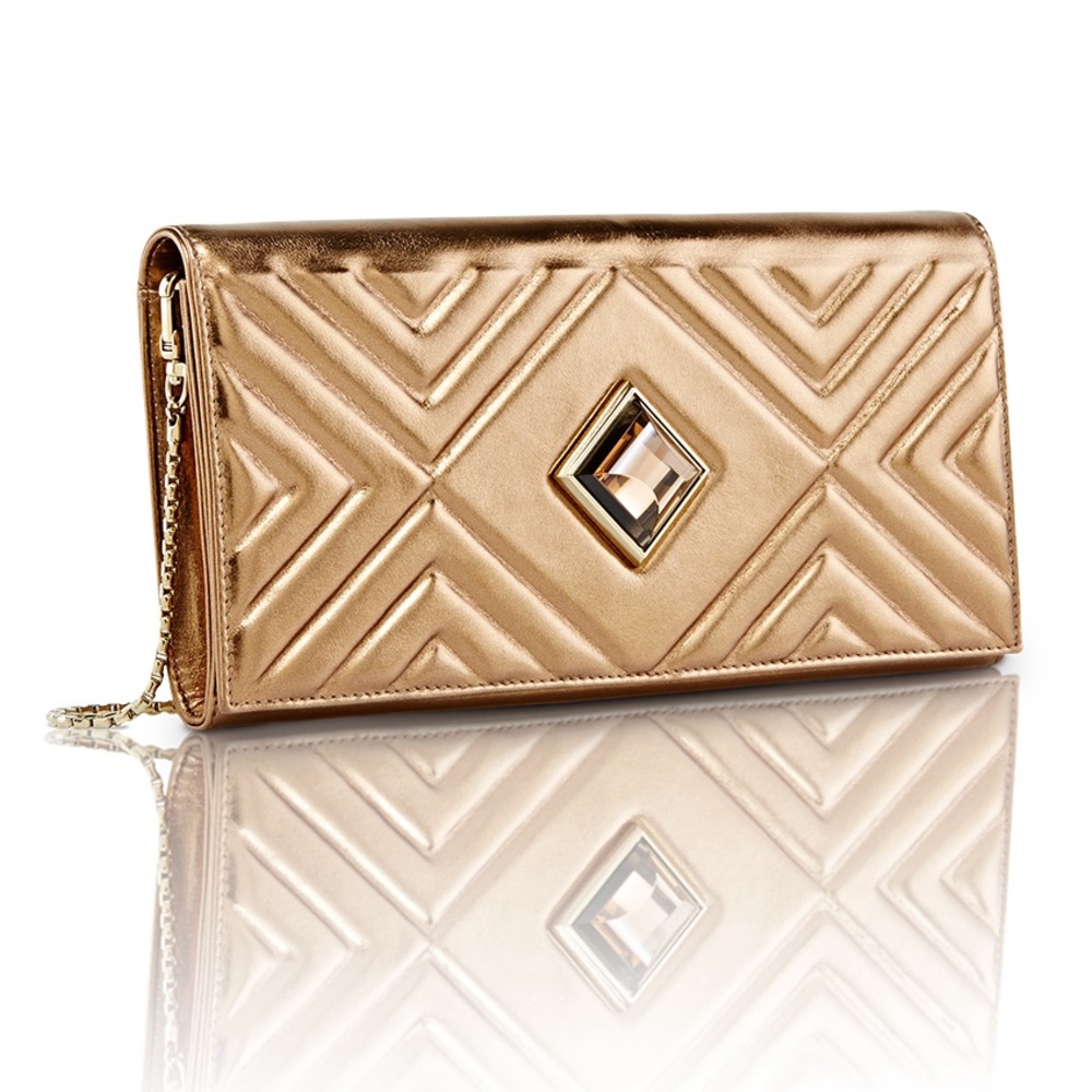Kristina George gold leather clutch handbag